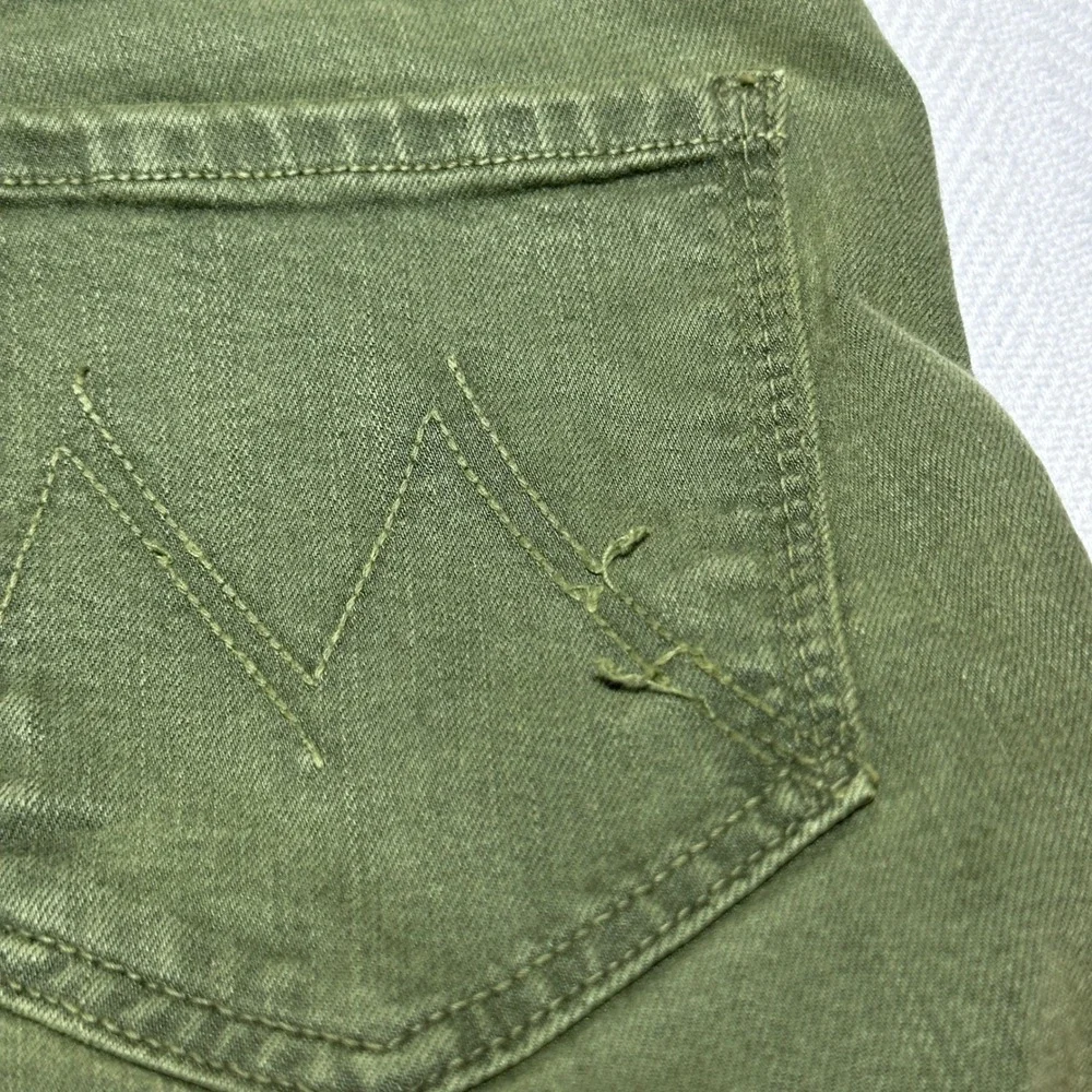 Mother High Waisted Looker Ankle Fray Jeans Womens 28 Stretch Military Green